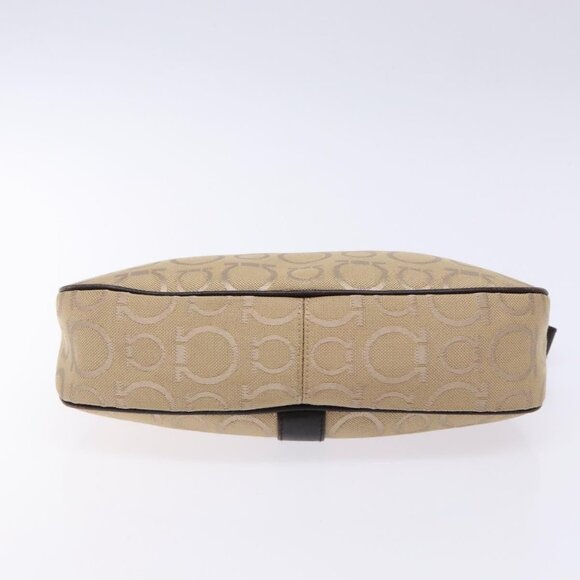 Salvatore Ferragamo Gancini Hand Bag Canvas Beige Silver Auth bs28514 - Picture 6 of 16